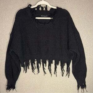 Zaful size “one size” Black v neck Distressed loose fit cropped Sweater